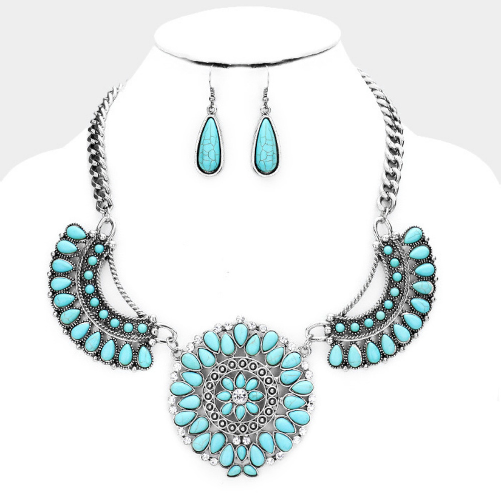 Tribal Turquoise Statement Bib Necklace